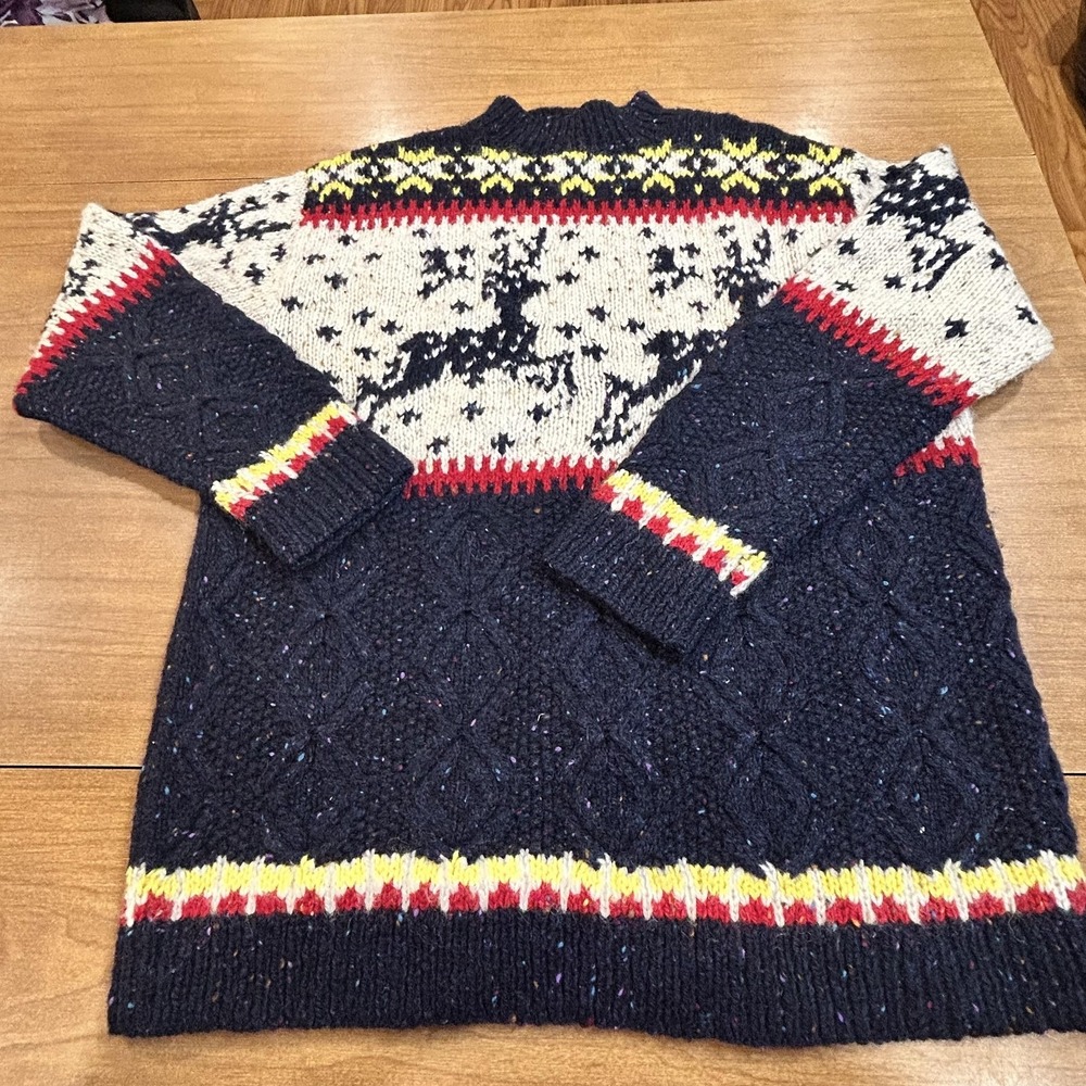 The Limited Sweater Womens Medium Blue Wool Fair Isle Reindeer Mock Neck Holiday